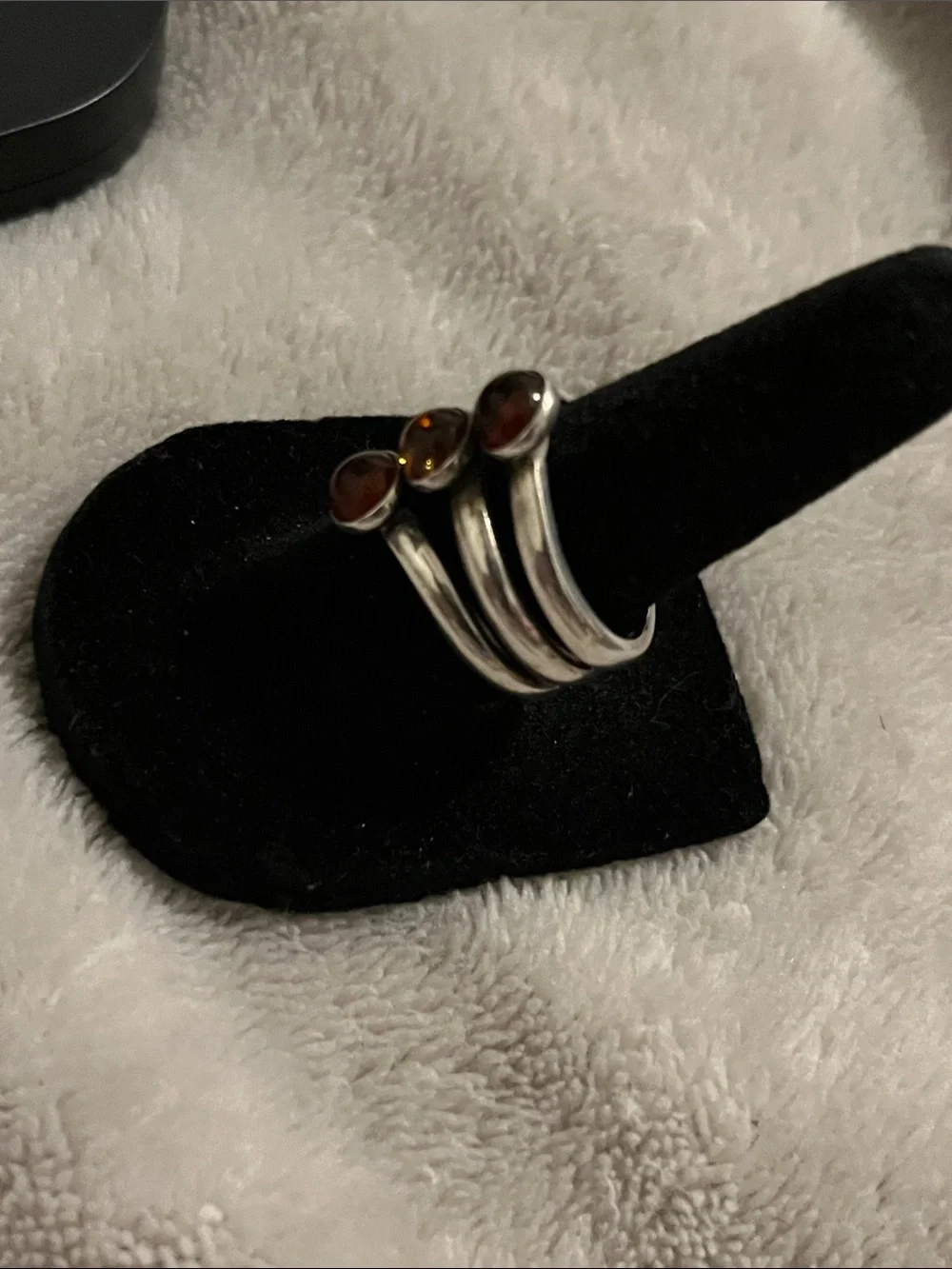Vintage Sterling Silver Amber 3 Stone Ring